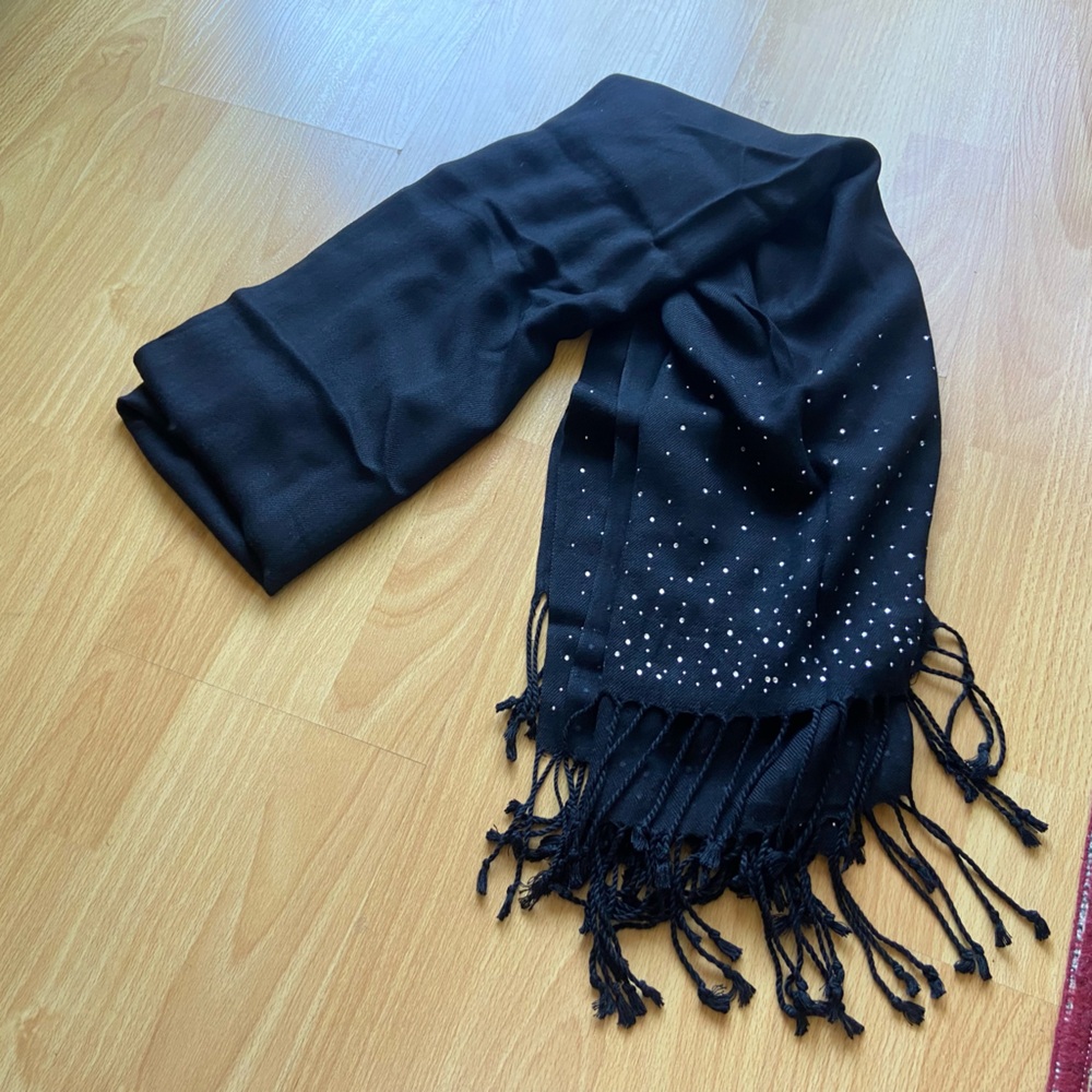 Vintage black and rhinestone pashmina scarf
